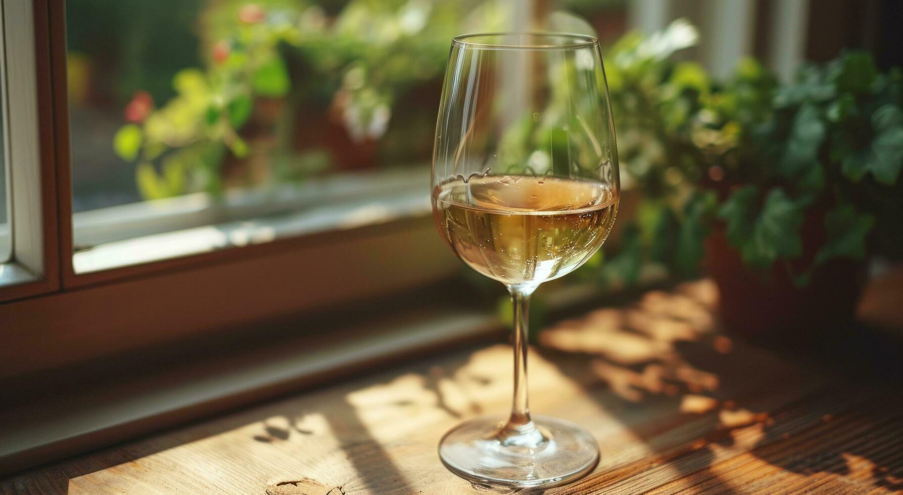 AI generated glass of white wine on wooden surface photo