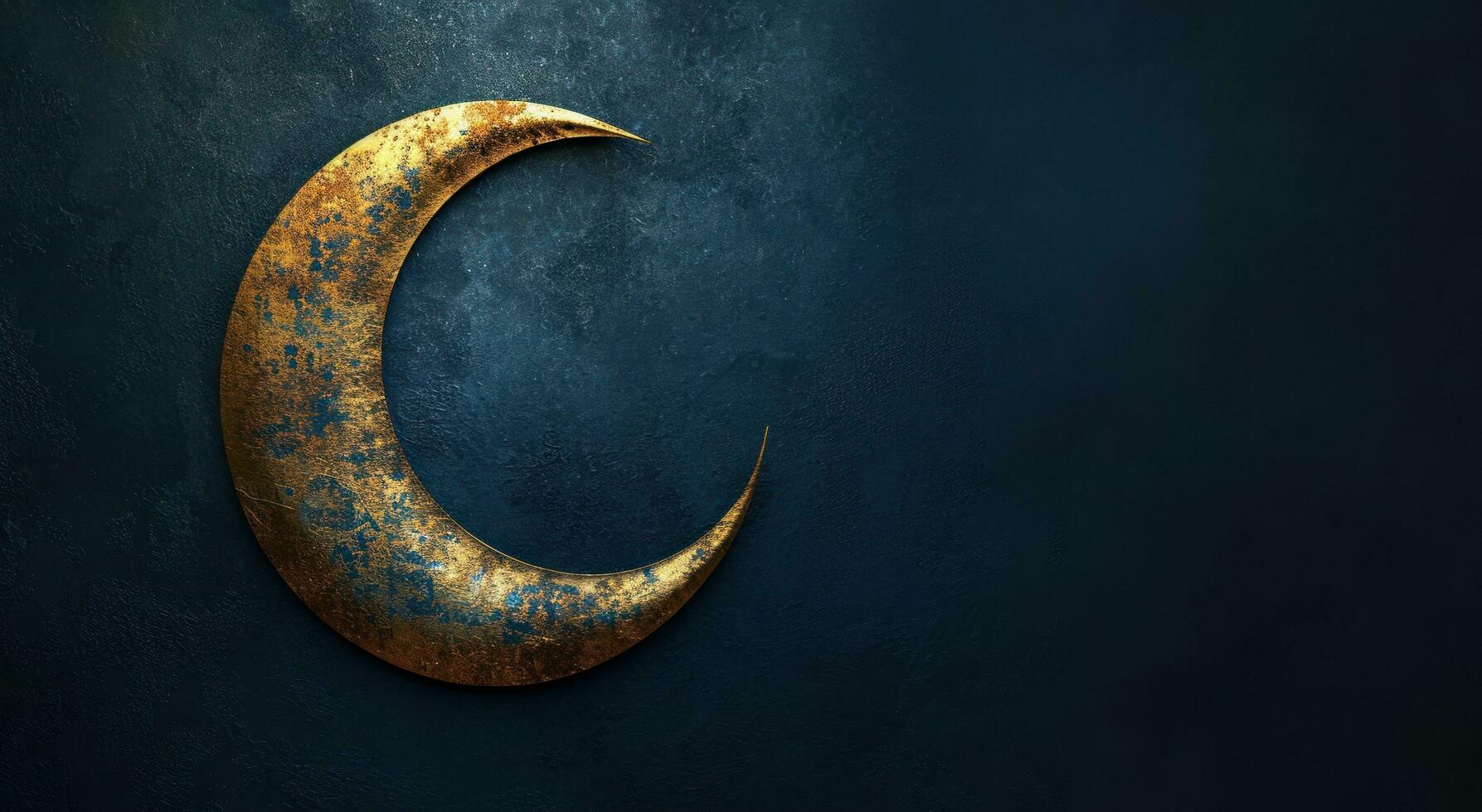 AI generated golden crescent in the dark on dark background photo