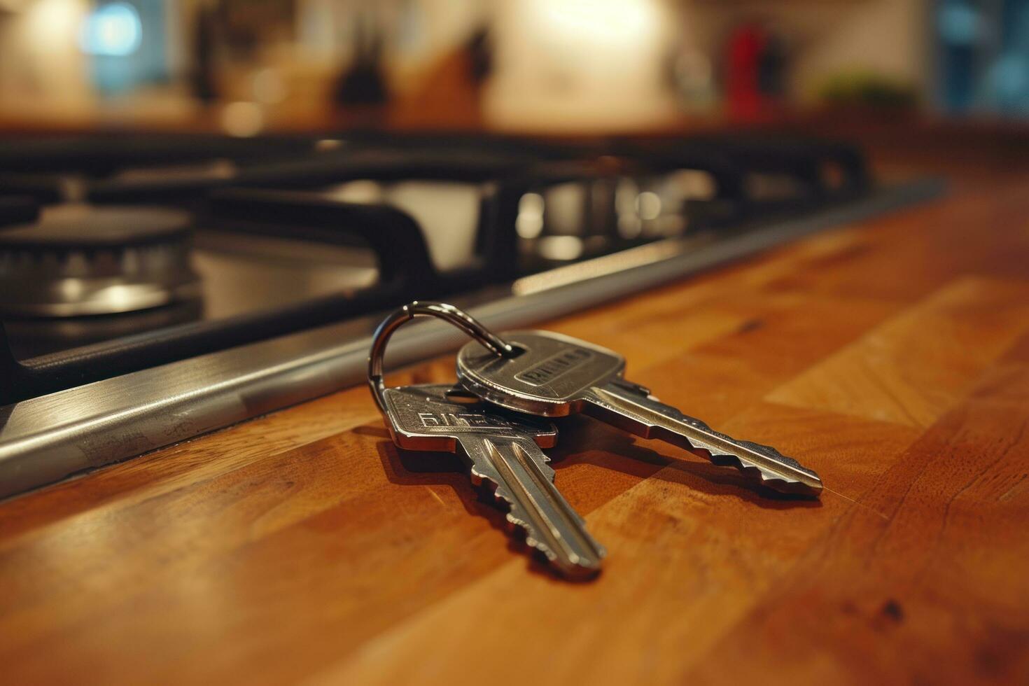 AI generated key of house keys on table in kitchen photo