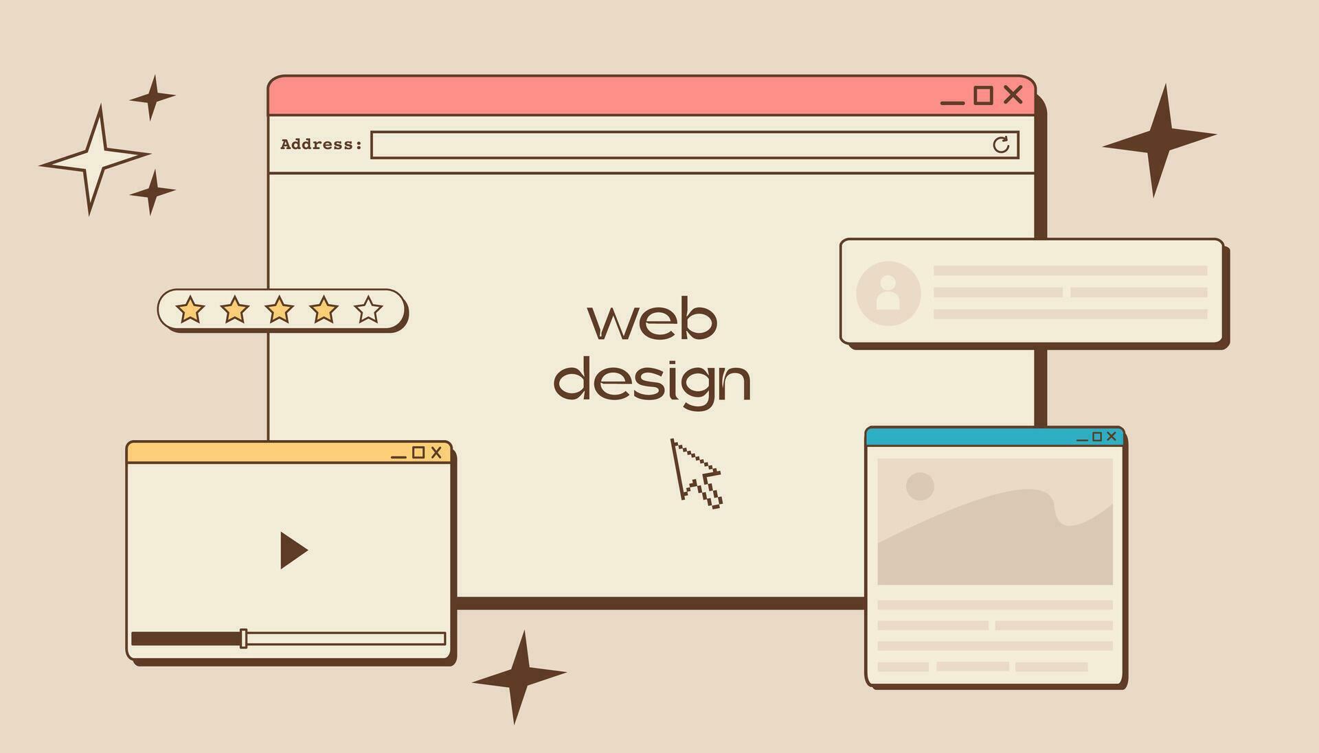 Web UI UX design. Web design concept banner in retro style. Studio ...