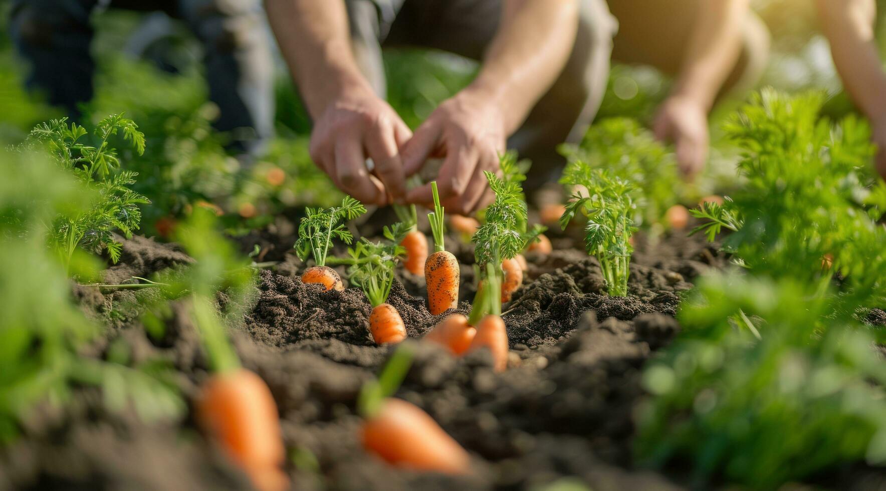 AI generated a man picking up carrots in the dirt photo