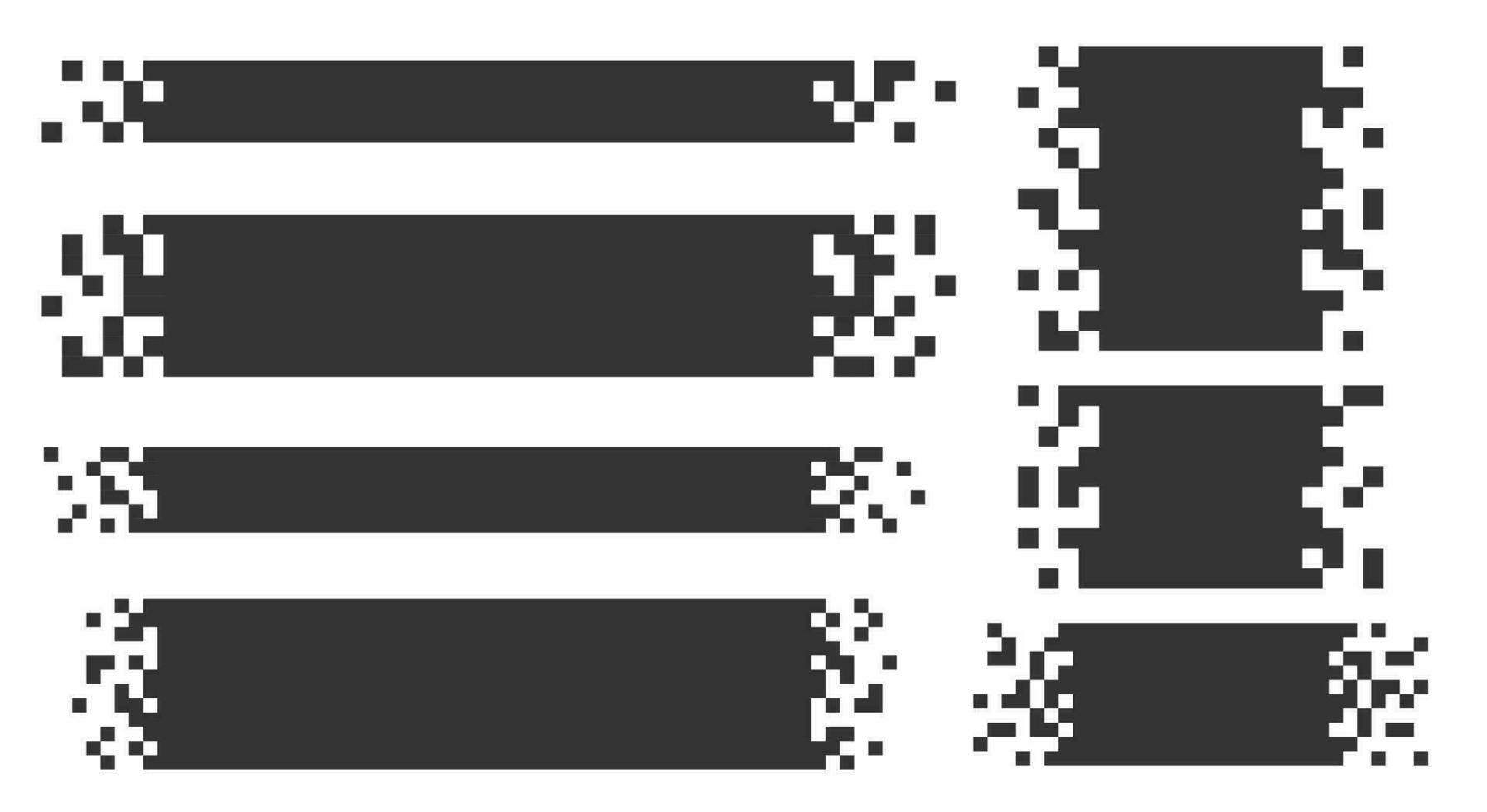 Set of blank pixelated geometric shape. Black broken pixel rectangle. Background for text vector