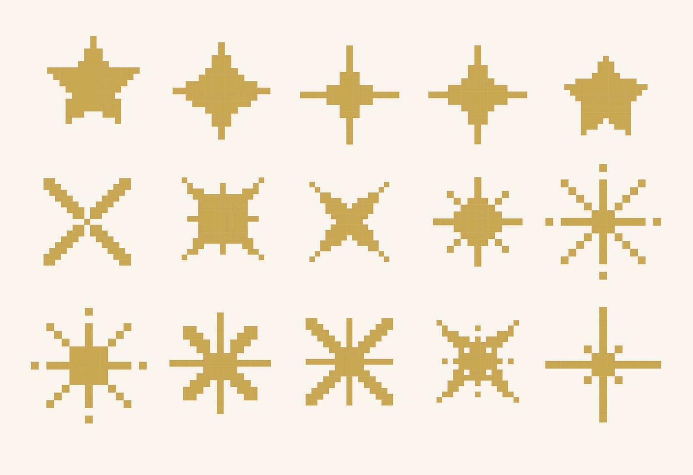 Yellow sparkles symbols vector. Set of pixelated stars sparkle icon. Bright firework, decoration twinkle, shiny flash. Glowing light effect stars and bursts collection vector