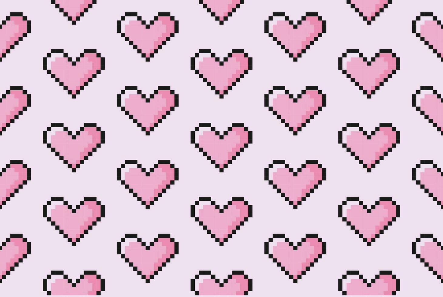 pixel hearts seamless pattern background. Retro pink cute background in minimalist vintage style vector
