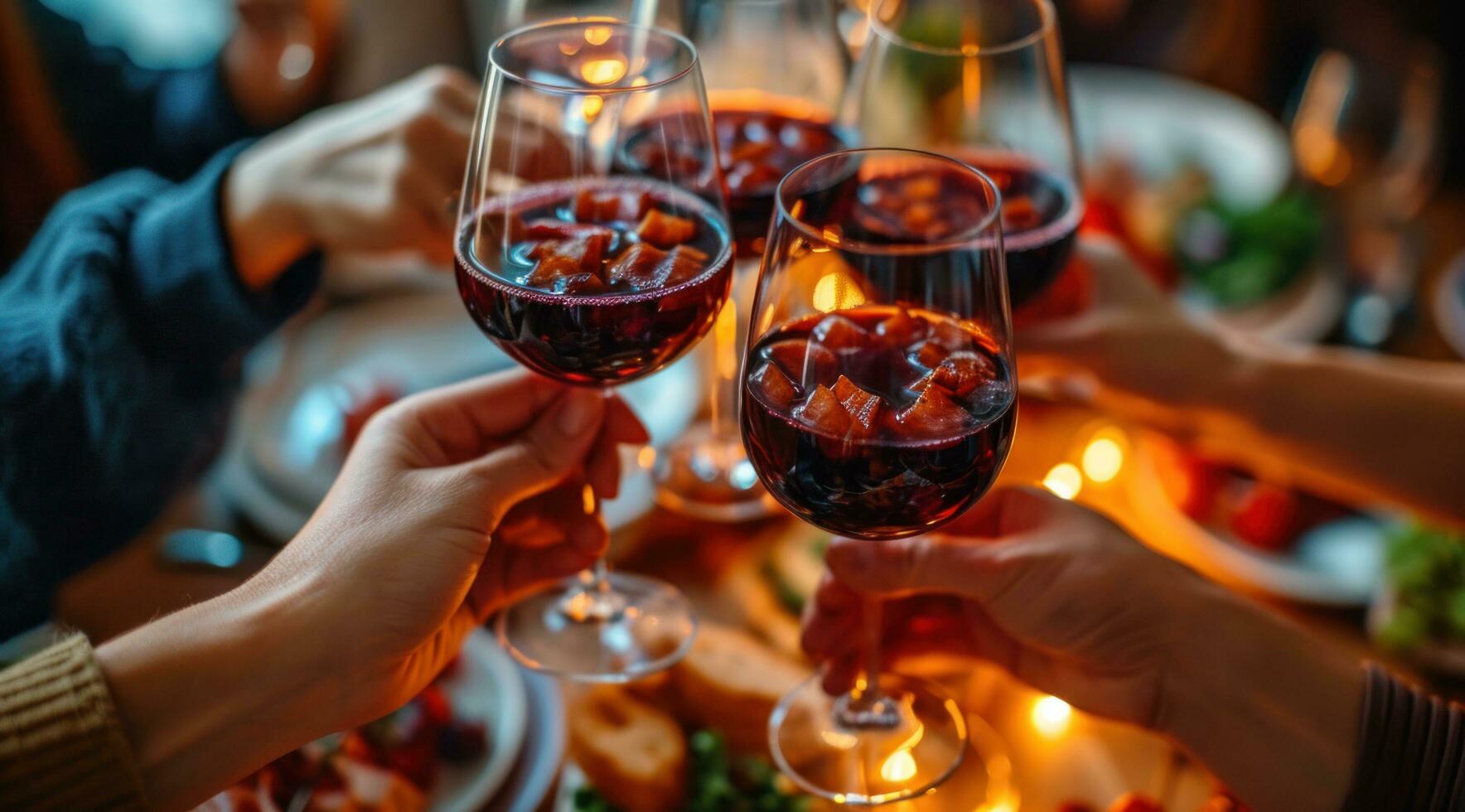 ai generado amigos brindis vino lentes terminado cena y bebidas foto