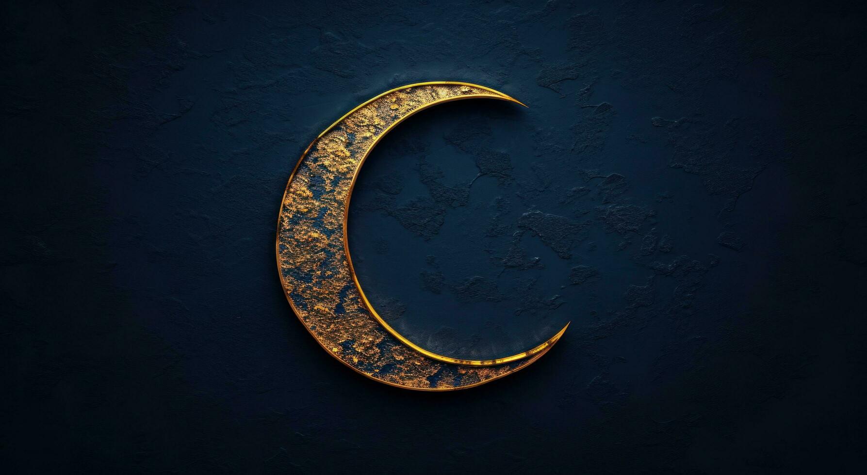 AI generated golden crescent in the dark on dark background photo