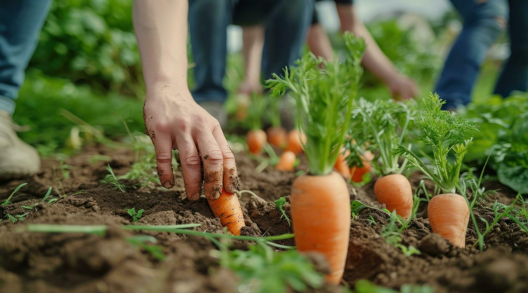 AI generated a man picking up carrots in the dirt photo