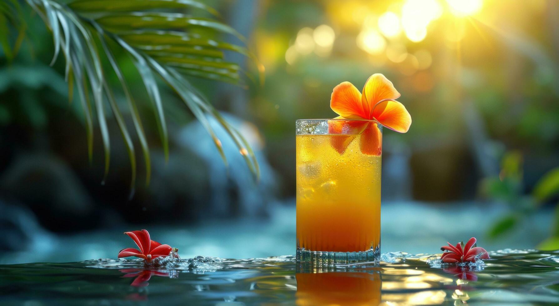 AI generated a cocktail by the pool with a pineapple garnish photo