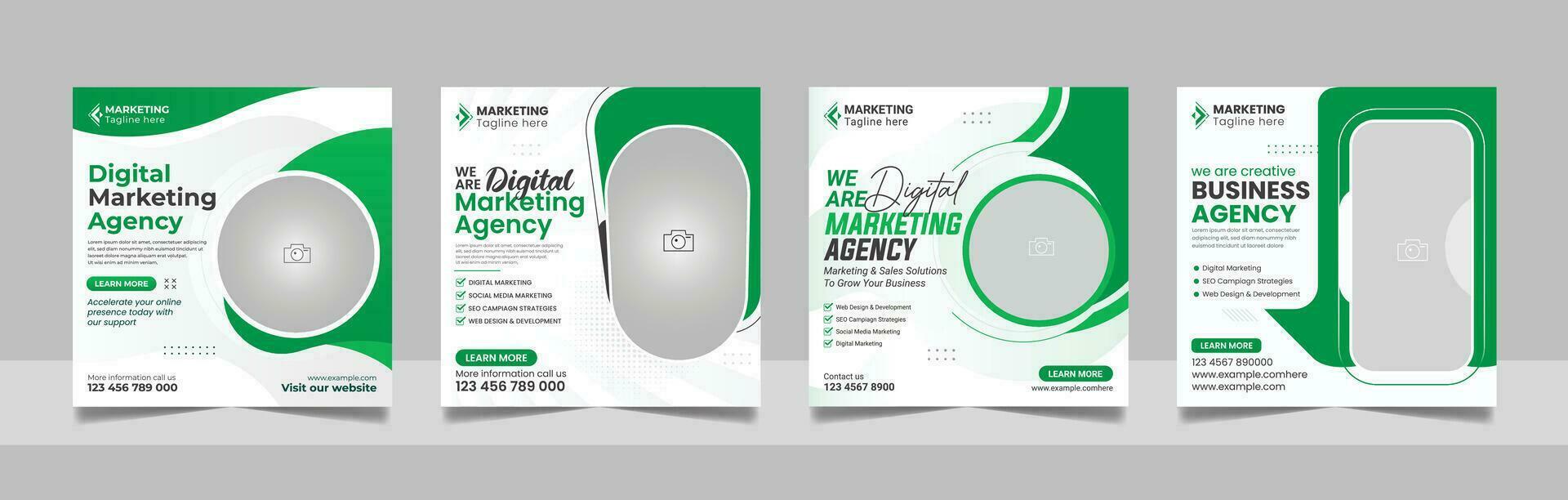 Digital Marketing Agency Online Webinar Social Media Post Set, Corporate Business Promotion Web Banner, Square Flyer Design Template vector