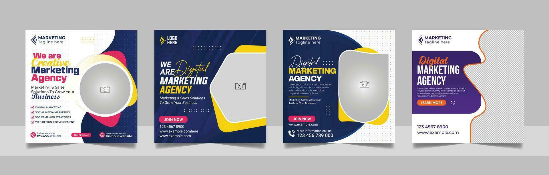 Digital Marketing Agency Online Webinar Social Media Post Set, Corporate Business Promotion Web Banner, Square Flyer Design Template vector