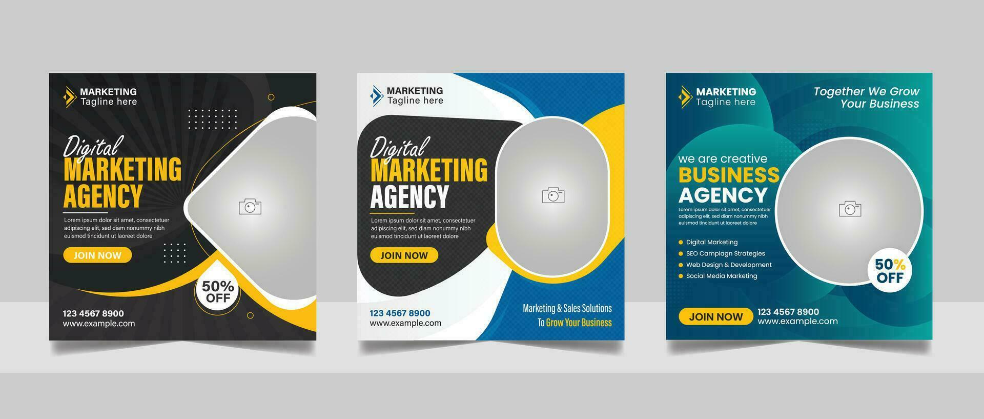Digital Marketing Agency Online Webinar Social Media Post Set, Corporate Business Promotion Web Banner, Square Flyer Design Template vector