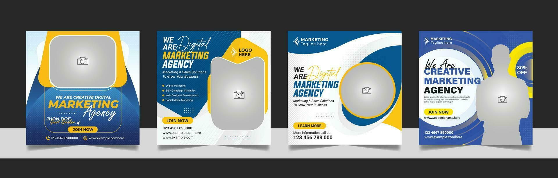 Digital Marketing Agency Online Webinar Social Media Post Set, Corporate Business Promotion Web Banner, Square Flyer Design Template vector