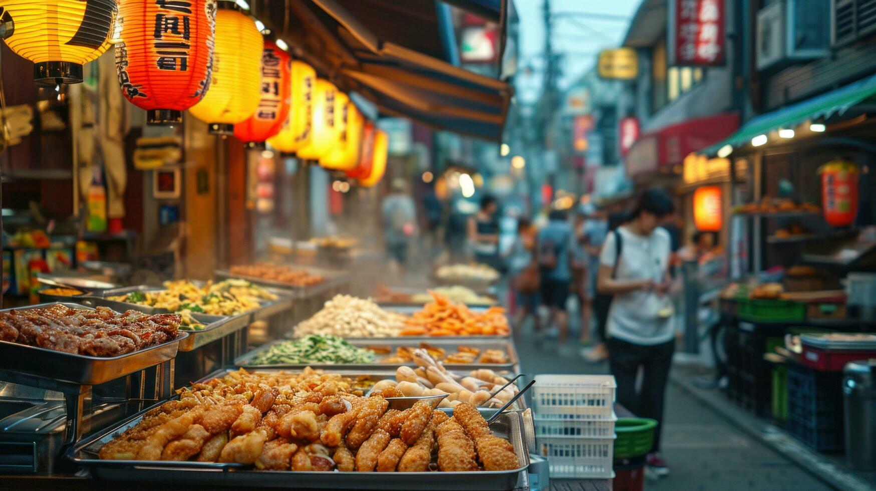 AI generated A bustling street showcasing an array of mouthwatering