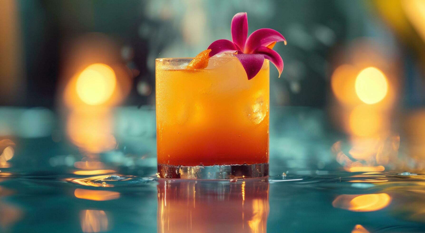 AI generated a cocktail by the pool with a pineapple garnish photo