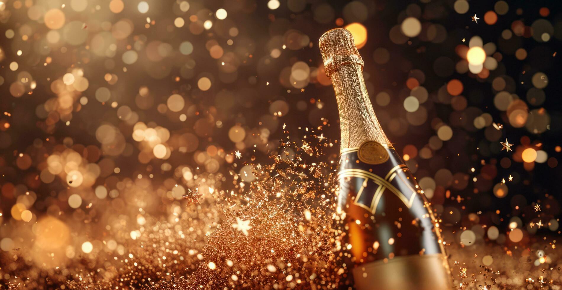 AI generated a bottle of champagne blowing over stars photo