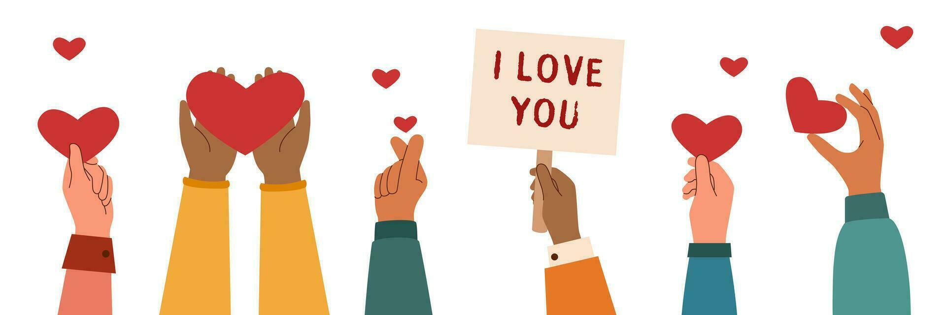 Hands raised with hearts vector