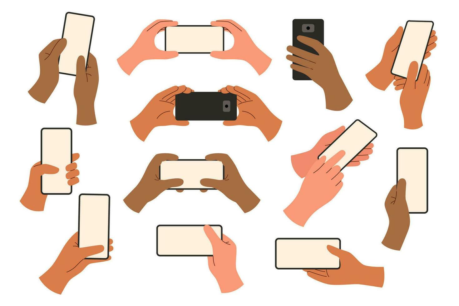 Hands with phones set vector