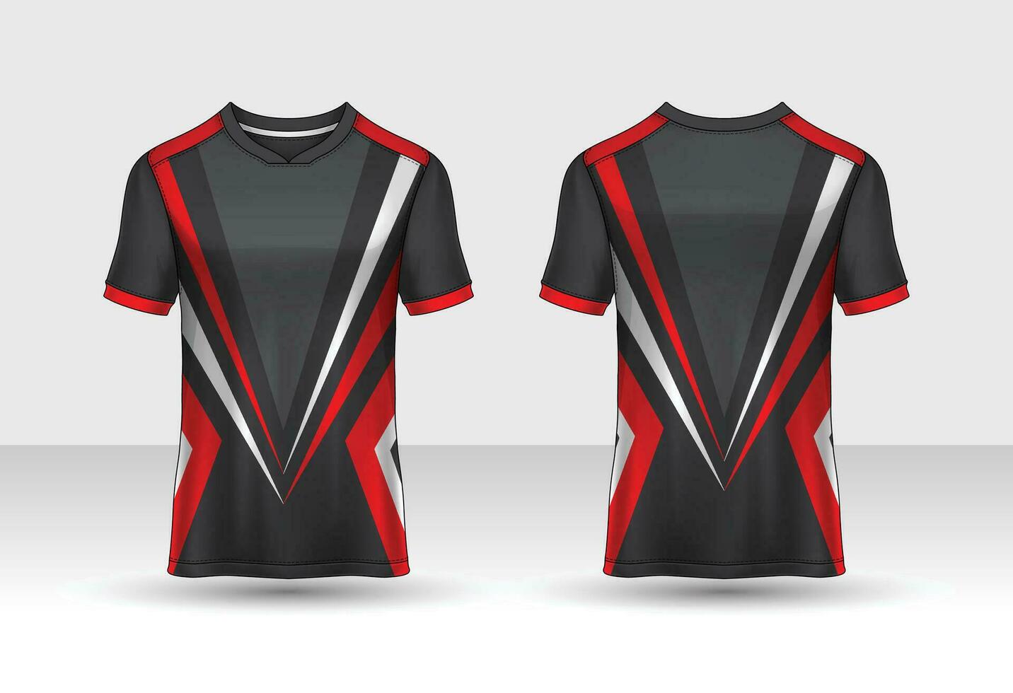 Sports t-shirt jersey design concept vector template, rhombus pattern v neck Football jersey concept with front and back view for Soccer, Cricket, Volleyball, Rugby, tennis, badminton uniform kit