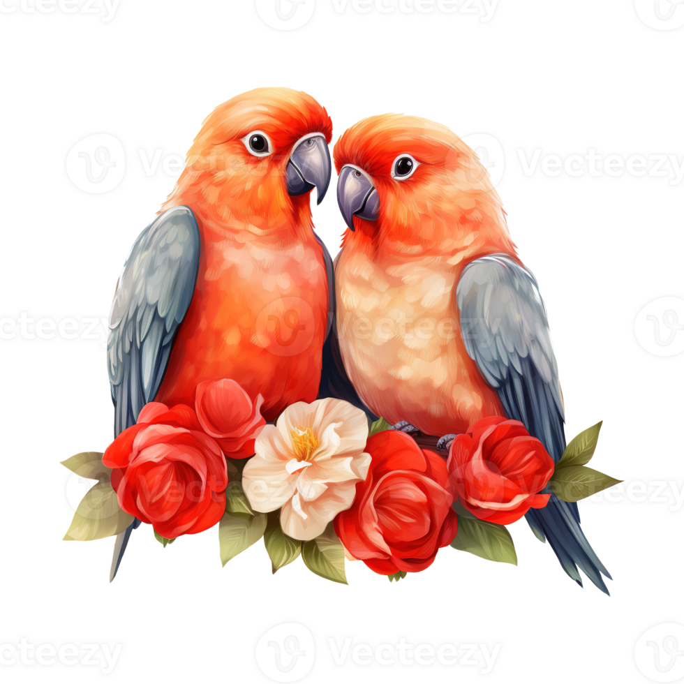 AI generated Two Birds with Red Roses. AI Generated Image png