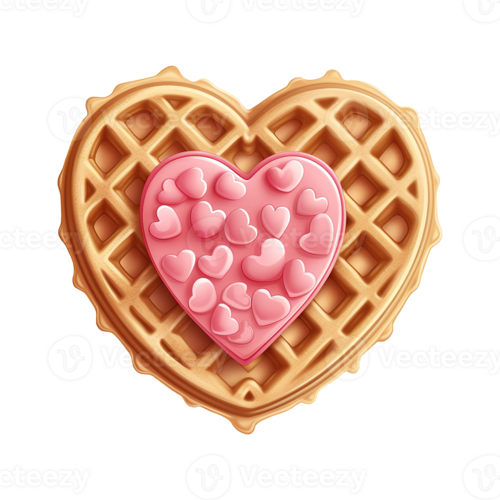 AI generated Waffle with Pink Icing and Hearts. AI Generated Image