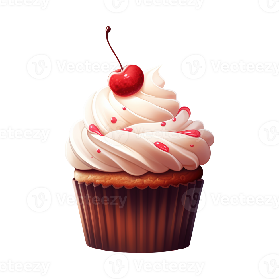 AI generated Cupcake with White Frosting and a Cherry. AI generated image png