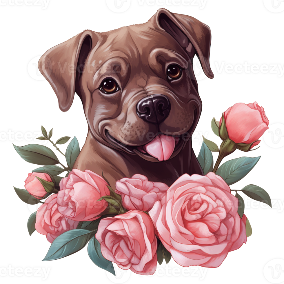 AI generated Dog with Pink Rose on the Neck. AI Generated Image png