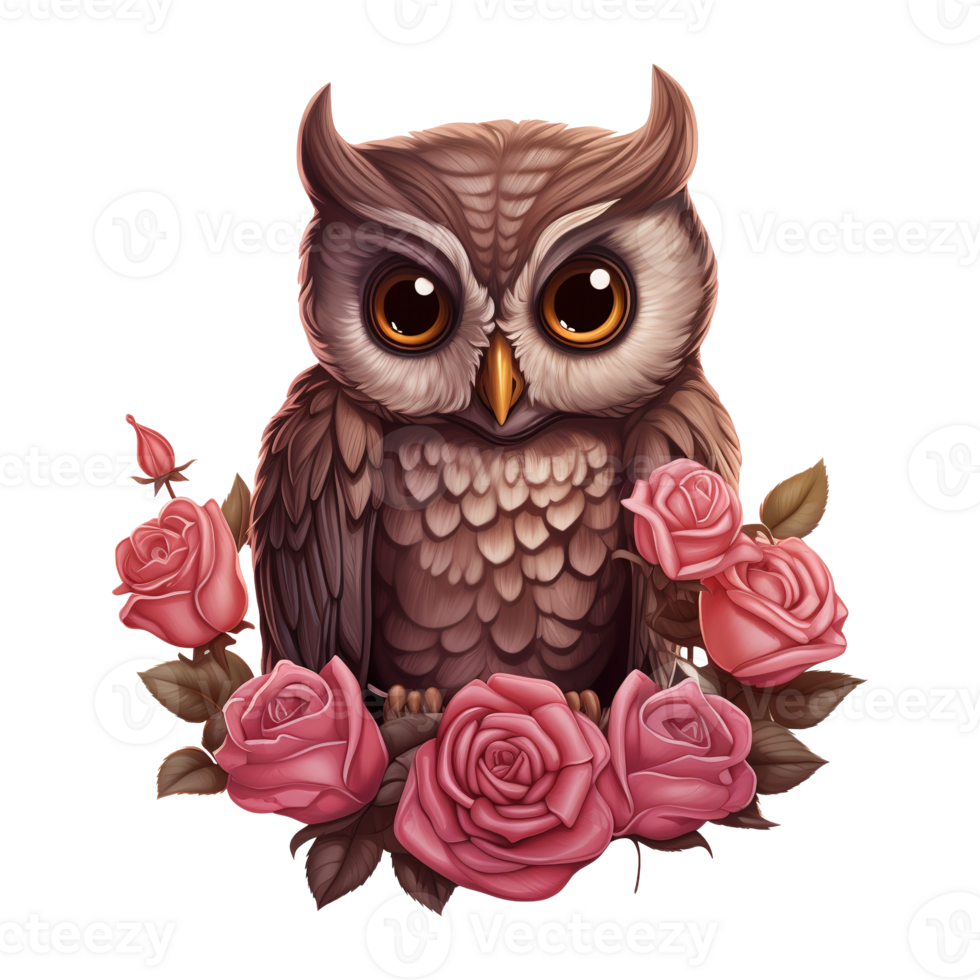 AI generated Owl Sitting on a Branch of Roses. AI Generated Image png