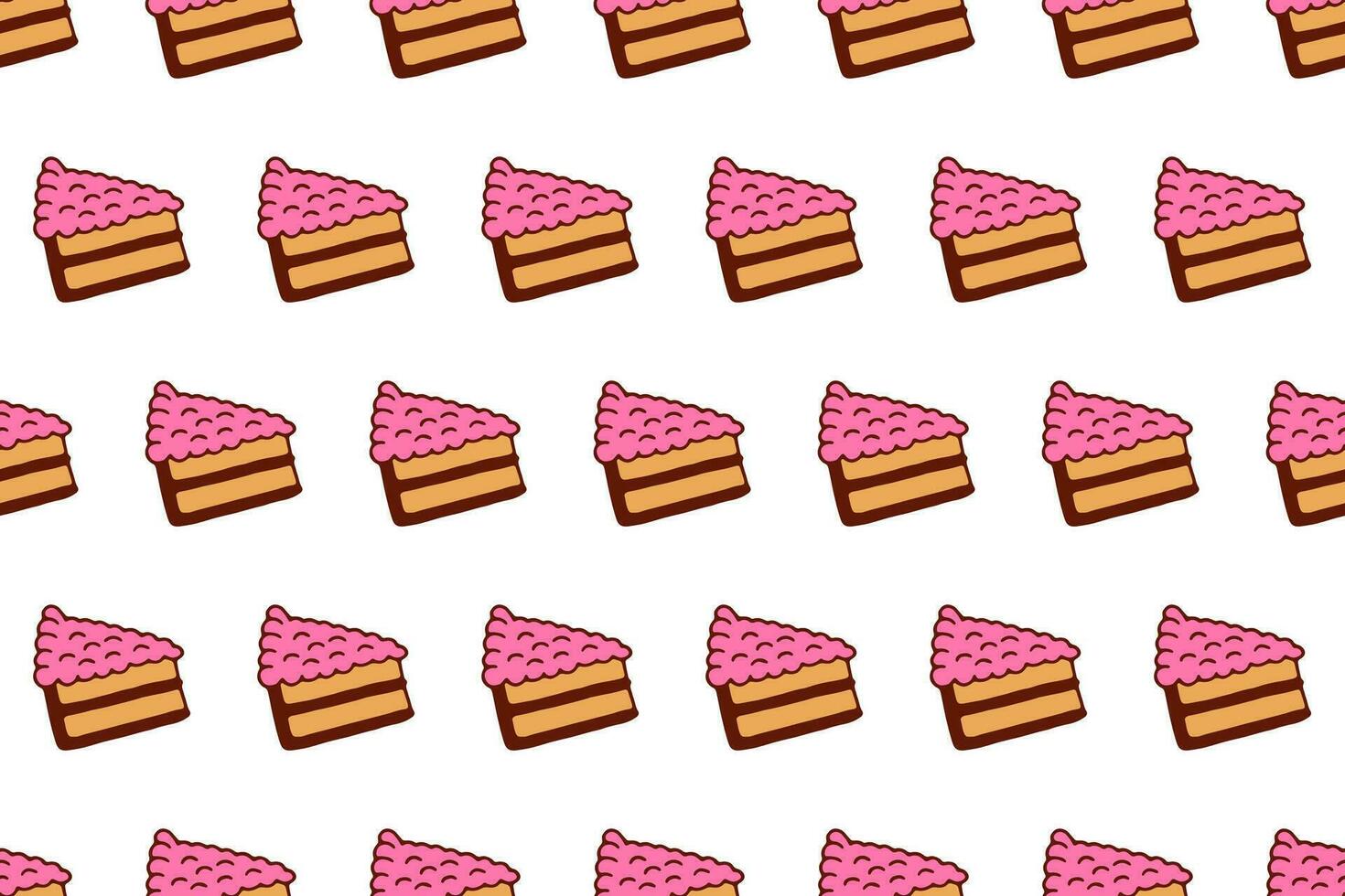 Pink Slice of Cake Vector Seamless Pattern. Vibrant Sweet Pieces of Dessert on White Background. Doodle Illustration for Wrapping Paper, Fabric, or Textile