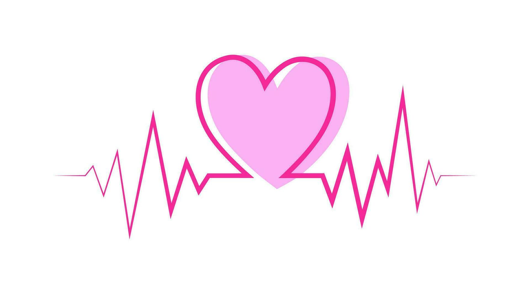 Vector Pink Heartbeat. Pulse Line. Rhythm of Heart. Cardiogram Isolated on White Background. Love and Valentine Day Illustration. Icon for Medical Apps or Website