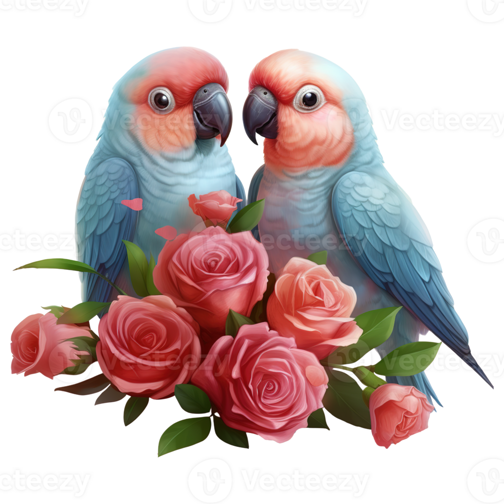 AI generated Two Parakeets with Roses. AI Generated Image png