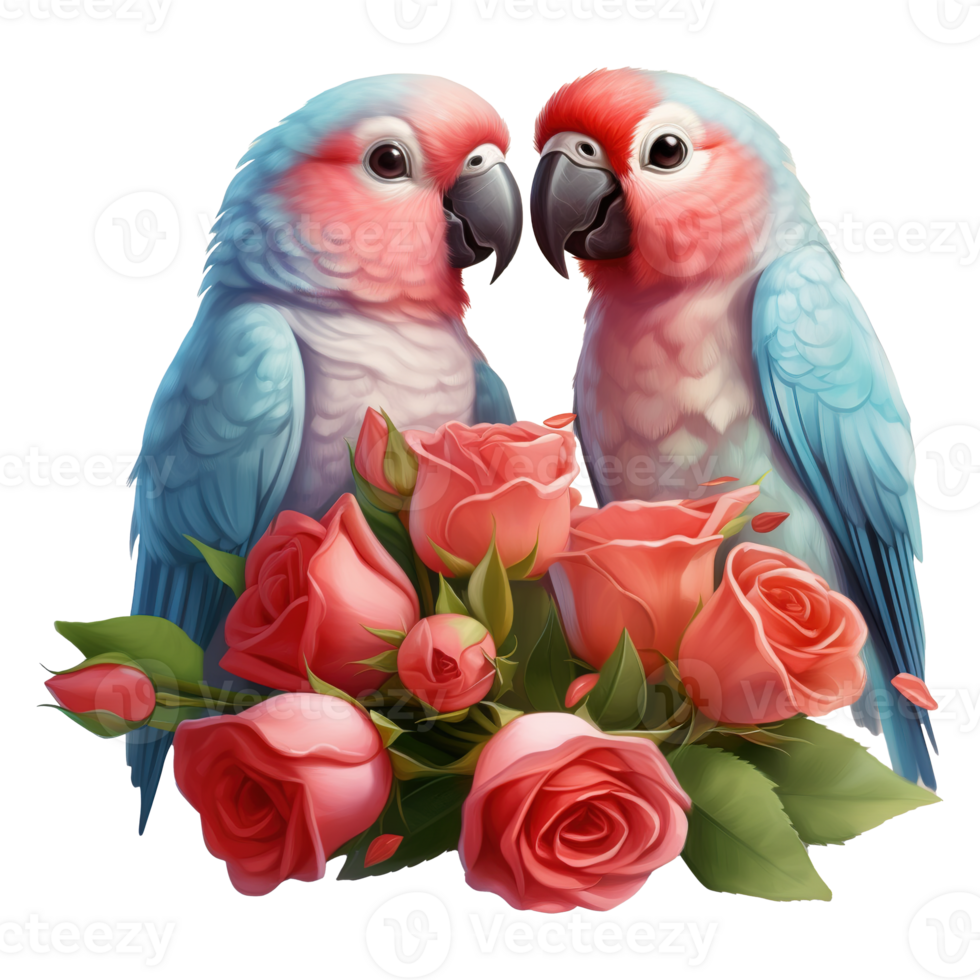 AI generated Two Parakeets with Roses. AI Generated Image png