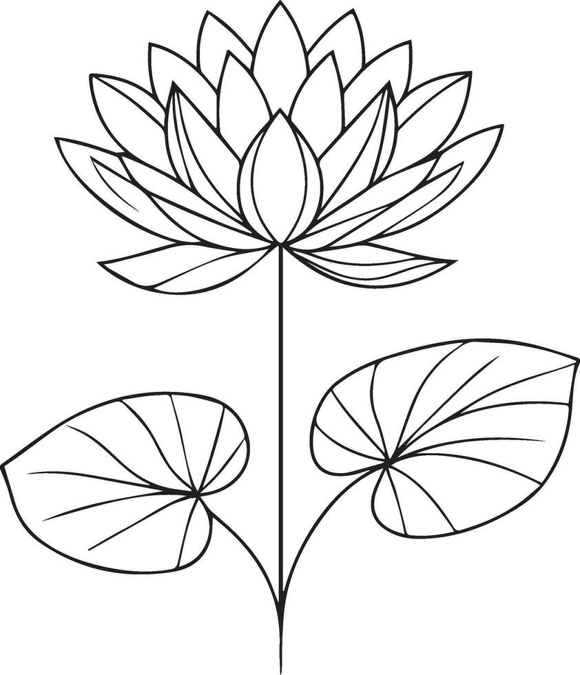 Waterlily flower coloring book hand drawn botanical spring elements bouquet of waterlily line art, coloring page, vector sketch, artistic simplicity doodle art, Easy waterlily flower drawing