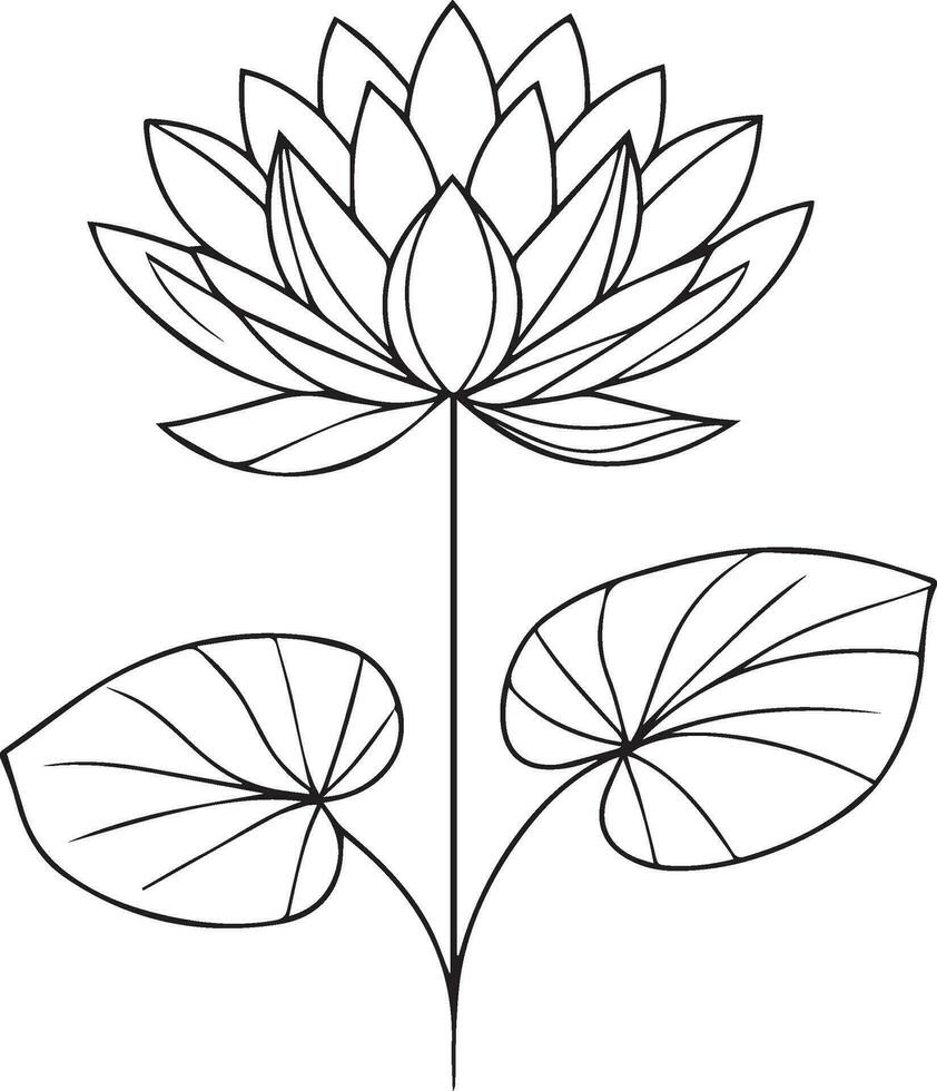 Waterlily flower coloring book hand drawn botanical spring elements bouquet of waterlily line art, coloring page, vector sketch, artistic simplicity doodle art, Easy waterlily flower drawing