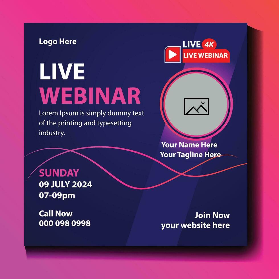 Live Business webinar design social media post template. vector