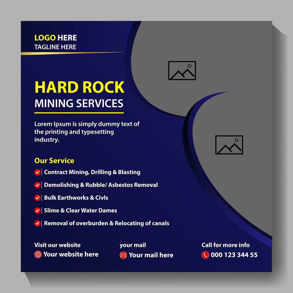 Mining HARD ROCK MINING SERVICES industry with natural resources, variety of metals, minerals, diamonds. business social media post design,poster design, graphic design,vactor vector