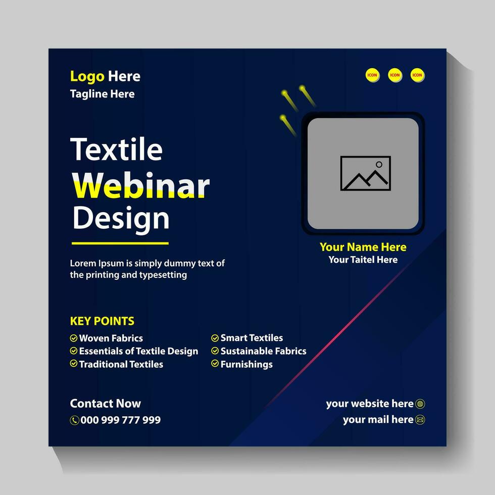 live webinar ON textile finises textile webinr conference promotion poster invitation and social media post  online concept design template. vector