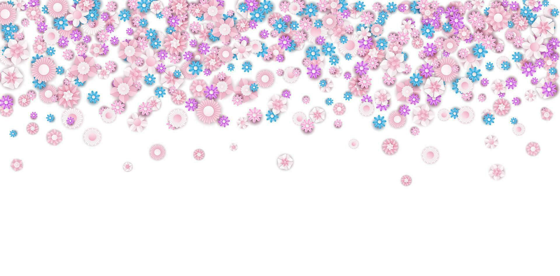 Background of falling multi-colored flowers. Vector illustration.