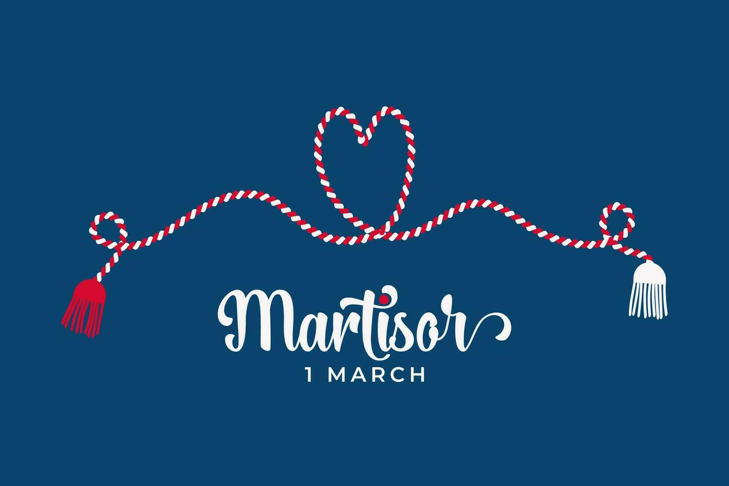 Martisor talisman isolated on blue background. Traditional accessory for holiday of early spring in Romania and Moldova. Red and White spring symbol. vector