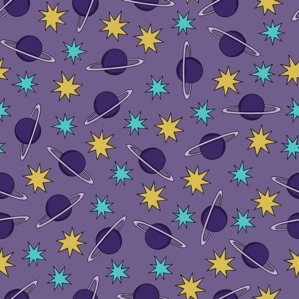 cartoon planets in doodle style seamless pattern vector