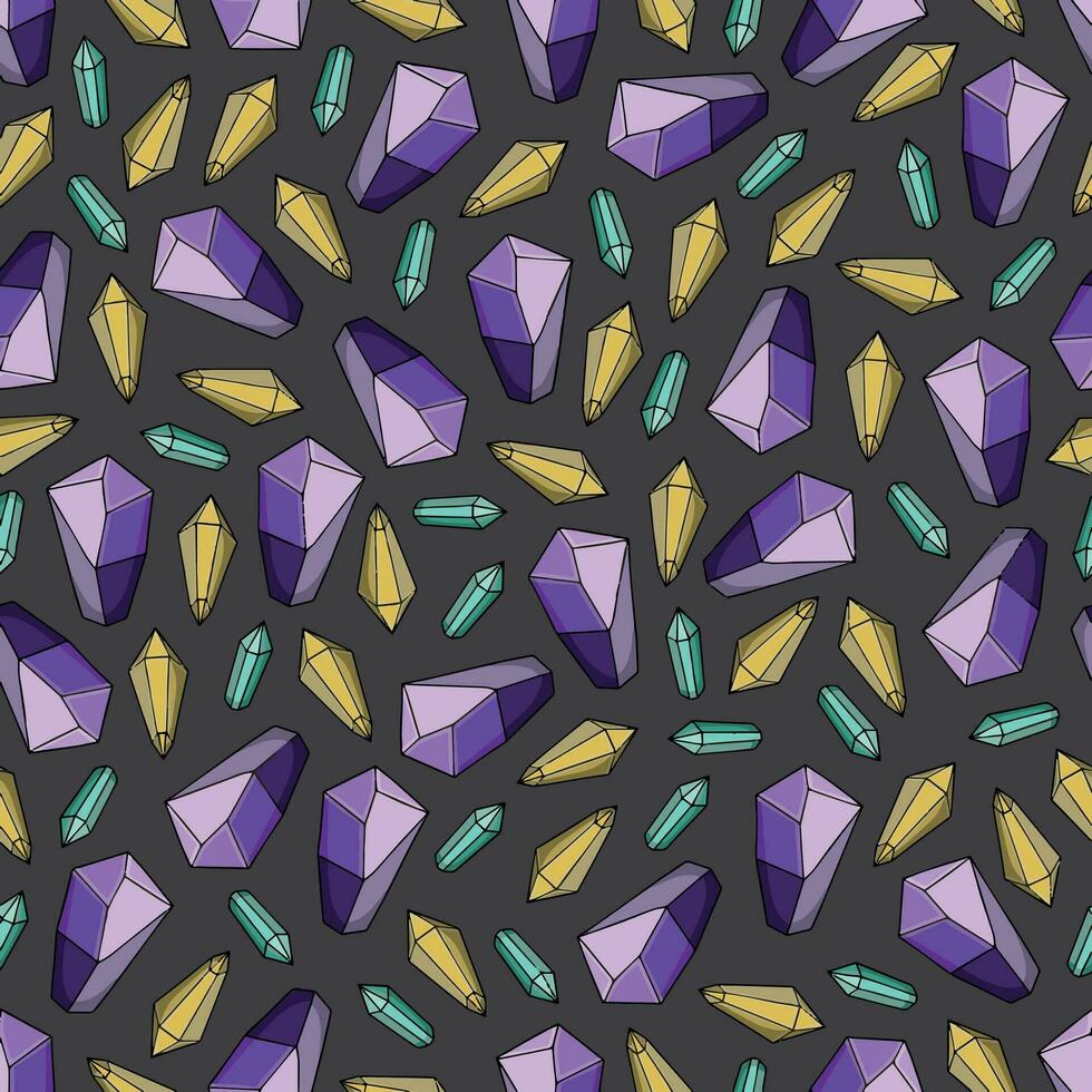 seamless pattern with diffrent crystals. Mystery and magic background vector