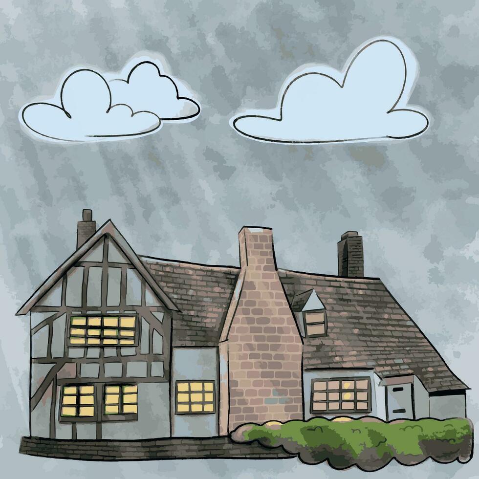 old cozy english countryside house vector