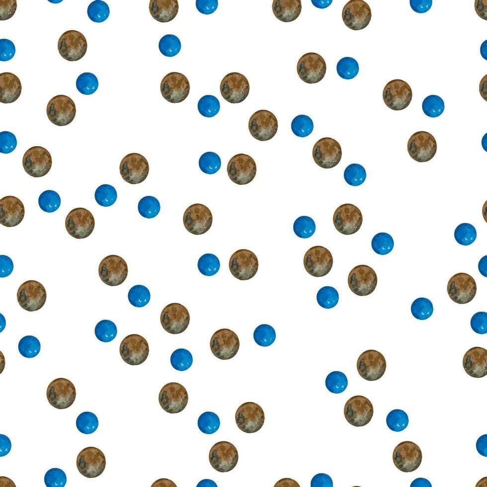 Cute and drawn blue and brown bubbles seamless pattern vector