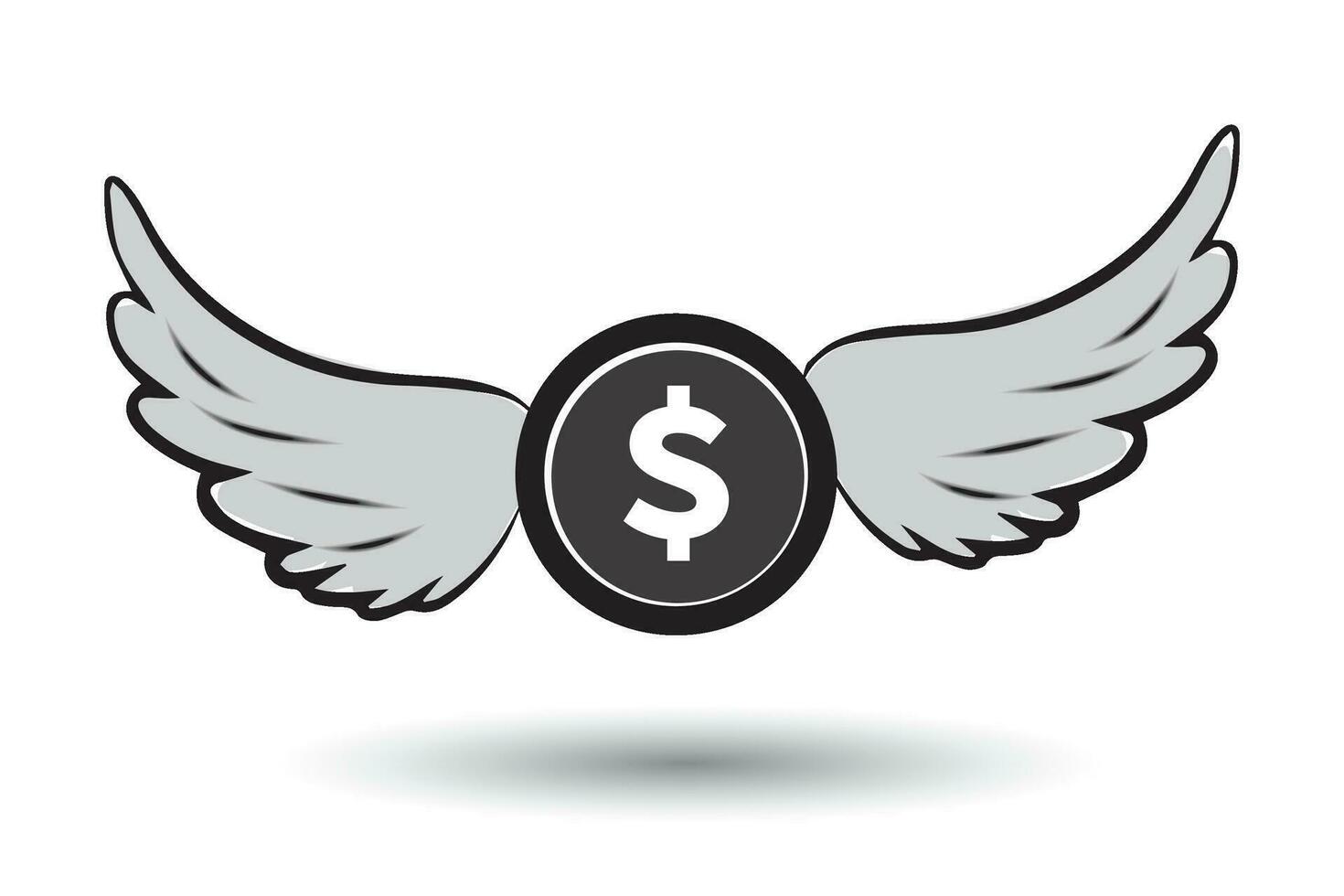 dólar moneda volador con ala icono vector