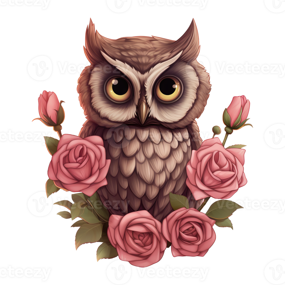 AI generated Owl Sitting on a Branch of Roses. AI Generated Image png