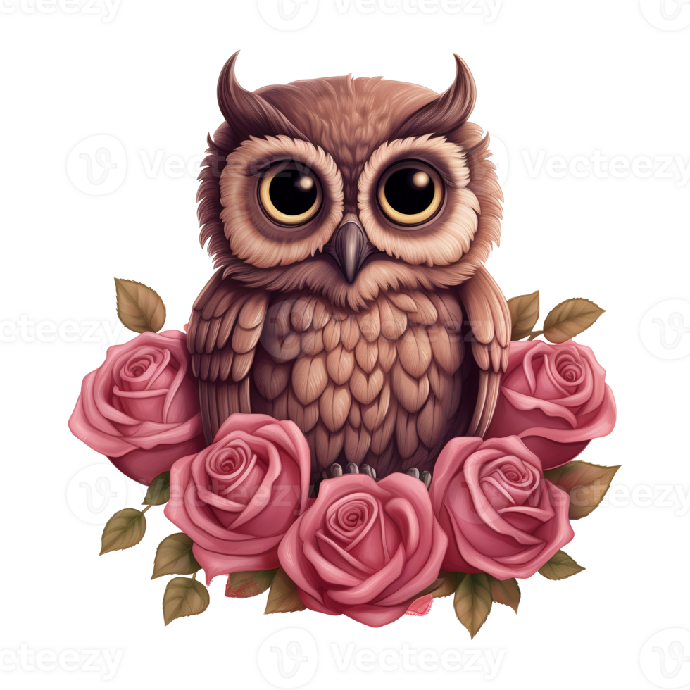 AI generated Owl Sitting on a Branch of Roses. AI Generated Image png