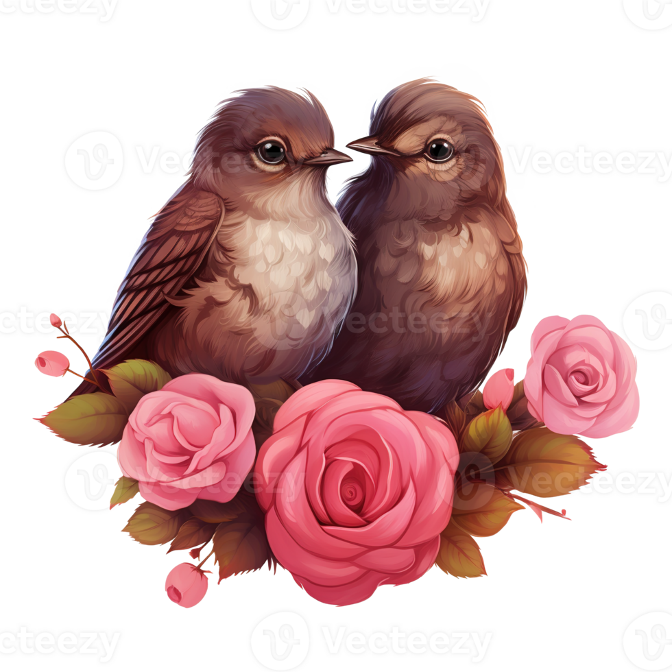AI generated Two Birds on a Branch with Roses. AI generated image png