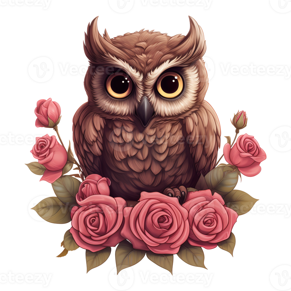 AI generated Owl Sitting on a Branch of Roses. AI Generated Image png