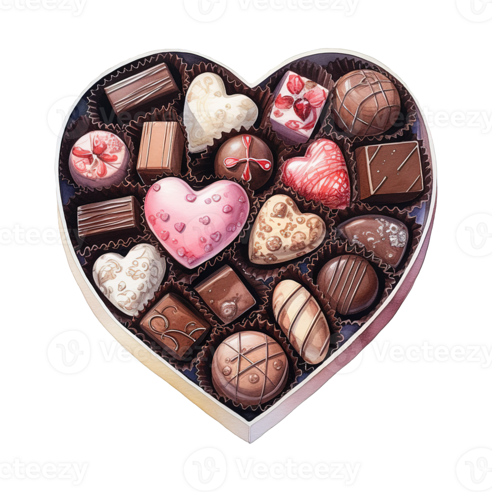 AI generated Heart Shaped Box Filled with Chocolates. AI Generated Image png