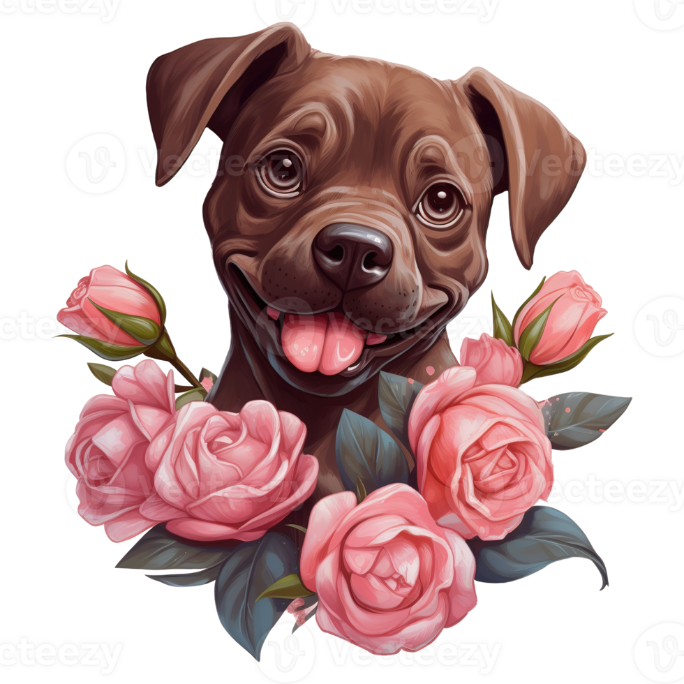 AI generated Dog with Pink Rose on the Neck. AI Generated Image png