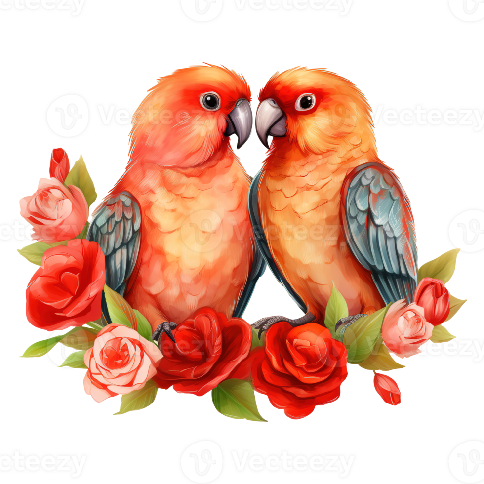 AI generated Two Birds with Red Roses. AI Generated Image png